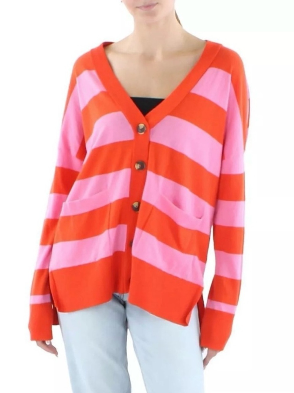 Sanctuary Pink Orange Striped Cardigan Sweater Anthropologie Style S
